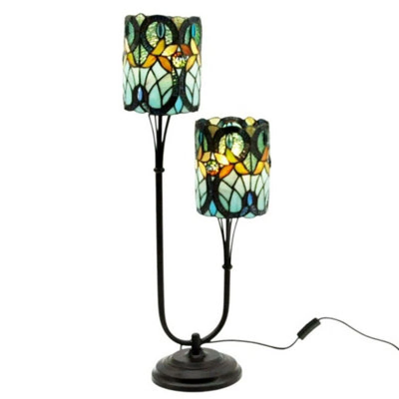 Image of 6 Inch Shade Twin Stem Tiffany Lamp - L15 x W32 x H74cm - Multi-color MinsterStylishLivingLtd7528
