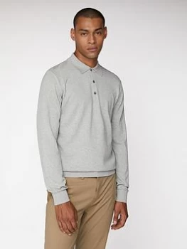 Image of Ben Sherman Long Sleeved Polo Shirt - Grey, Size S, Men