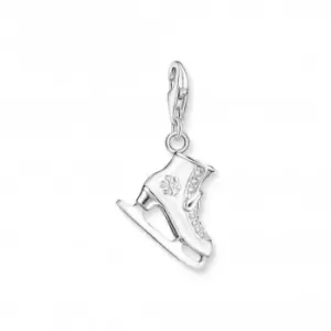 image of Sterling Silver Enamel Zirconia White Ice Skate Charm 1907-041-14