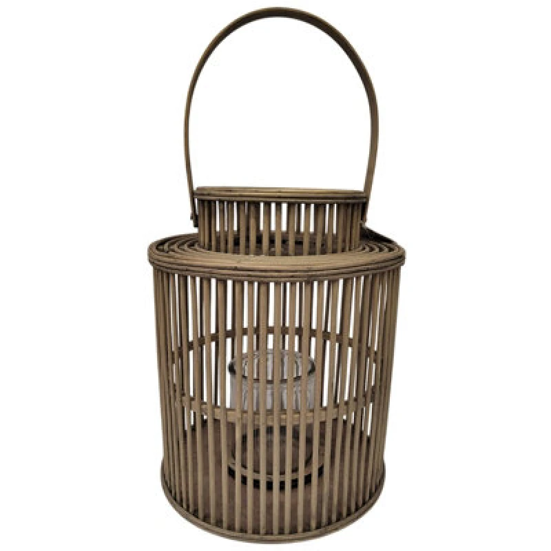 Image of Hill Interiors Wicker Cylinder Lantern Brown (One Size)