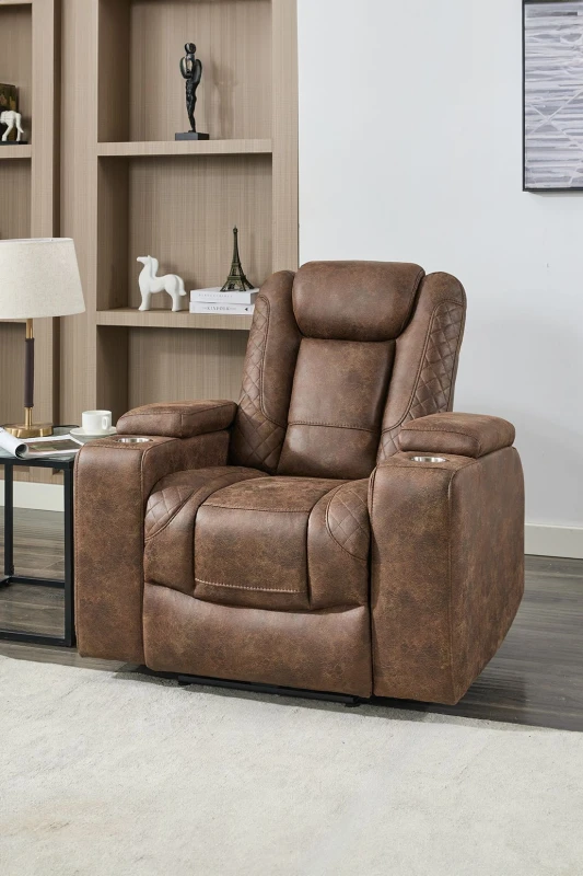Image of More4Homes Ashton 1 Seater Fabric Auto Recliner Chair Brown
