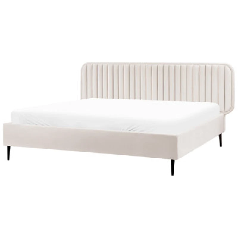 Image of Beliani Bed Velvet Brin 180 X 200 Cm (Eu Super King) Beige
