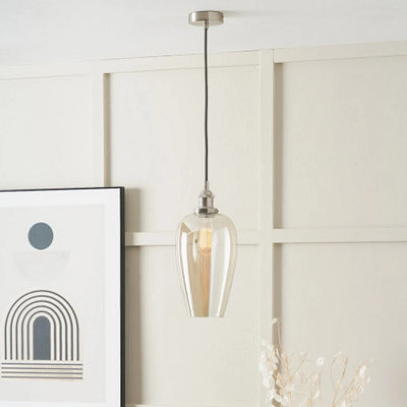 Image of Ruma Glass Pendant Ceiling Light with Antique Silver Metal Chain Pendant in Natural Natural Unisex