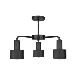 Image of Luce Multi Arm Semi Flush Ceiling Light Black, 44cm, 3x E27