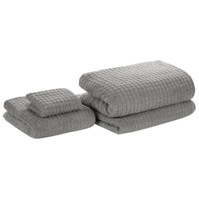 Image of Beliani Set Of 4 Towels Atai Cotton Grey