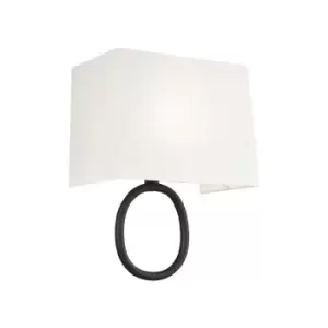 Image of Wall Light Oval Metal Hanging Detail White Linen Shade Aged Iron LED E27 60W
