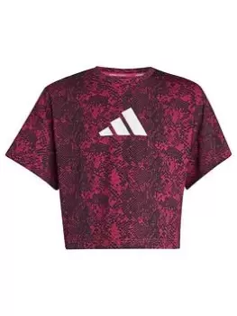 Image of adidas Junior Girls Training Icons Print Tee, Pink Multi, Size 11-12 Years
