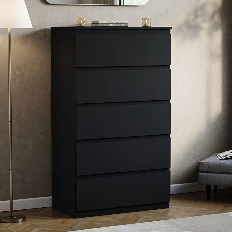 Image of Lassic Vida Designs Denver 5 Drawer Chest Black unisex 5 Drawers