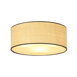 Image of Emibig Aston Black Rattan Desing Cylindrical Ceiling Light with Brown Fabric Shades, 3x E27