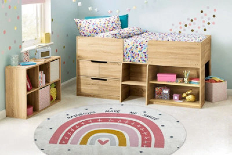 Image of RugsX Bambino 47810 Round Washing Carpet Rainbow, Dots For Children Anti Slip - White / Circle 80 Cm
