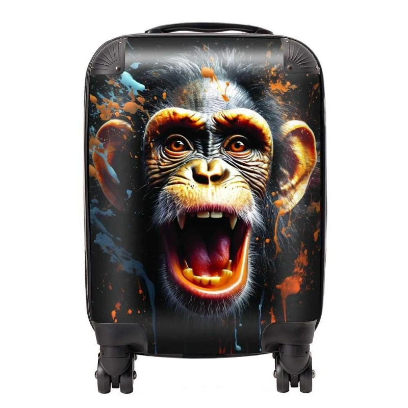 Image of Warren Reed - Designer Monkey Face Splashart Suitcase in Orange Size: Large Orange Unisex Large