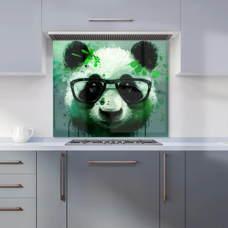 Image of Warren Reed - Designer Panda With Glasses, Green Splashart Kitchen Splashback Size: 600mm x 750mm Green Unisex 600mm x 750mm