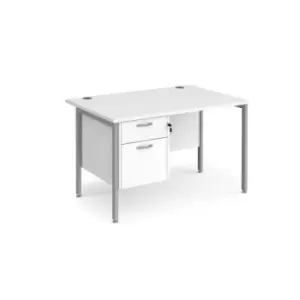 Image of Office Desk Rectangular Desk 1200mm With Pedestal White Top With Silver Frame 800mm Depth Maestro 25 MH12P2SWH