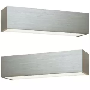 Image of 2 PACK LED Box Wall Light Warm White Brushed Aluminium & Frosted Glass Lamp