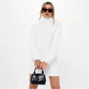 image of Missguided Petite Rib Roll Neck Knit Mini Dress - White