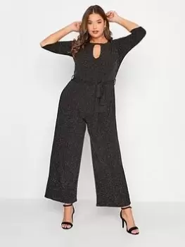 Image of Yours Glitter Party Keyhole Jumpsuit - Black, Size 26-28, Women