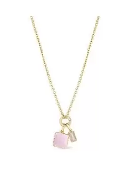 image of Mood Gold Pink Crystal Cushion Charm Chain Short Pendant Necklace