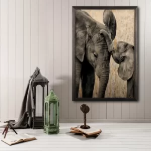 image of Elephant Baby Multicolor Decorative Framed Wooden Painting