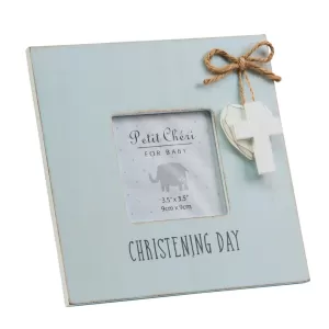 image of 3.5" x 3.5" - Petit Cheri Blue Christening Frame