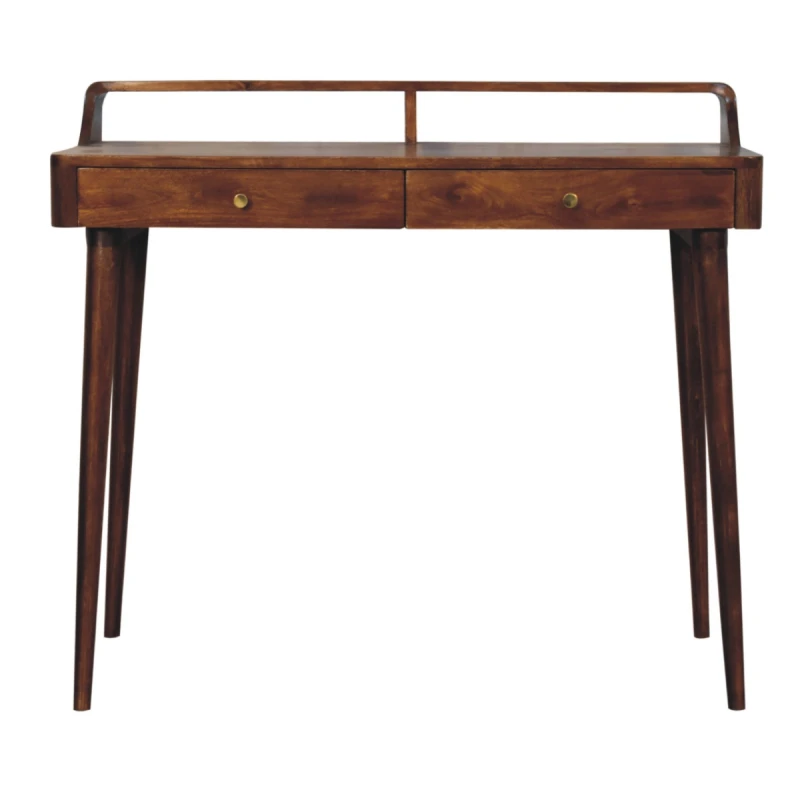 Image of Artisan Furniture Artisan Furniture Solid Wood Elevated Chestnut Console Table, 2 Drawers, Dark Brown