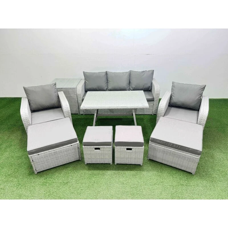 Image of Fimous 9-seater Patio Rectangular Table Sofa Set with Side Table in Light Grey Light Grey Unisex