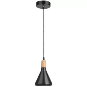 image of Netlighting Merano Akron Dome Pendant Ceiling Light Matt Black Metal Natural Woo