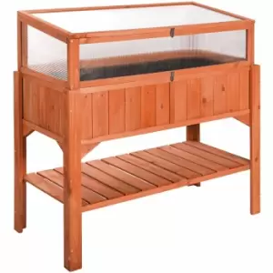 image of Tectake Raised Planter With Cold Frame Attachment & Shelf (119X53X124cm) Brown