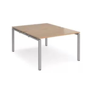 Image of Bench Desk 2 Person Rectangular Desks 1200mm Beech Tops With Silver Frames 1600mm Depth Adapt
