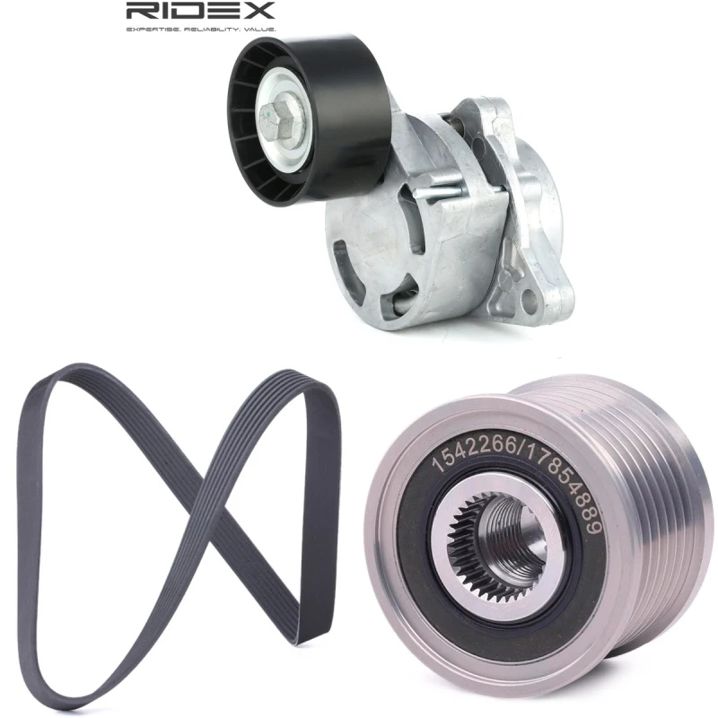 Image of RIDEX 542R1366 V-ribbed belt set Pulleys: with freewheel belt pulley V-Ribbed Belt Set (542)