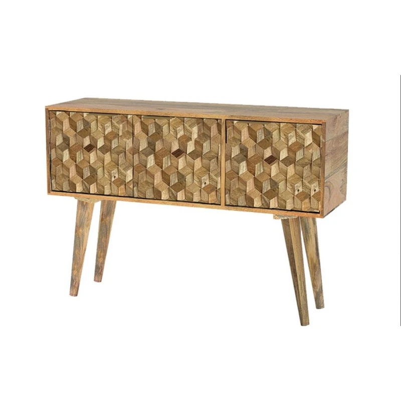 Image of Jaipur Furniture Ltd Geometric Sideboard 3 Door - Mango Wood - L35 x W115 x H76cm - Mango Light Finish in Brown Brown Unisex
