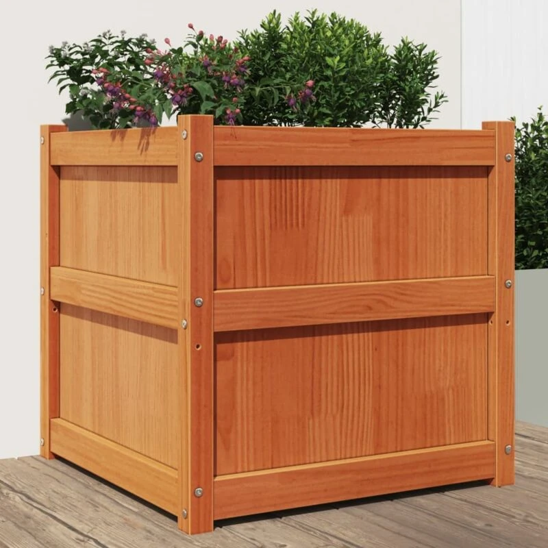 Image of vidaXL Garden Planter Wax Brown 60x60x60cm Solid Wood Pine, Brown 837428