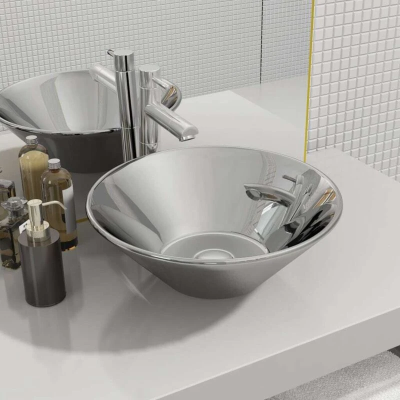 Image of vidaXL Wash Basin 42x14cm Ceramic Silver 143493