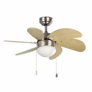 Image of Palao 1 Light Small Ceiling Fan Matt Nickel, Maple with Light, E14