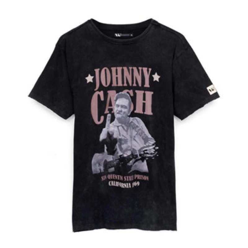 Image of Johnny Cash Johnny Cash Men Short Sleeved T-Shirt in Black Size: Small Black S Male 5056210189733
