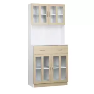 Image of Homcom Kitchen Cabinet Framed Glass Doors With Shelves Natural Wood Effect