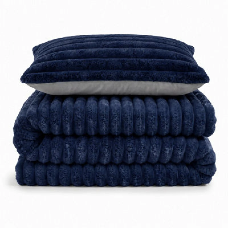 Image of Velosso Navy Jumbo Cord Faux Rabbit Fur Duvet Cover And Pillowcase Set Double