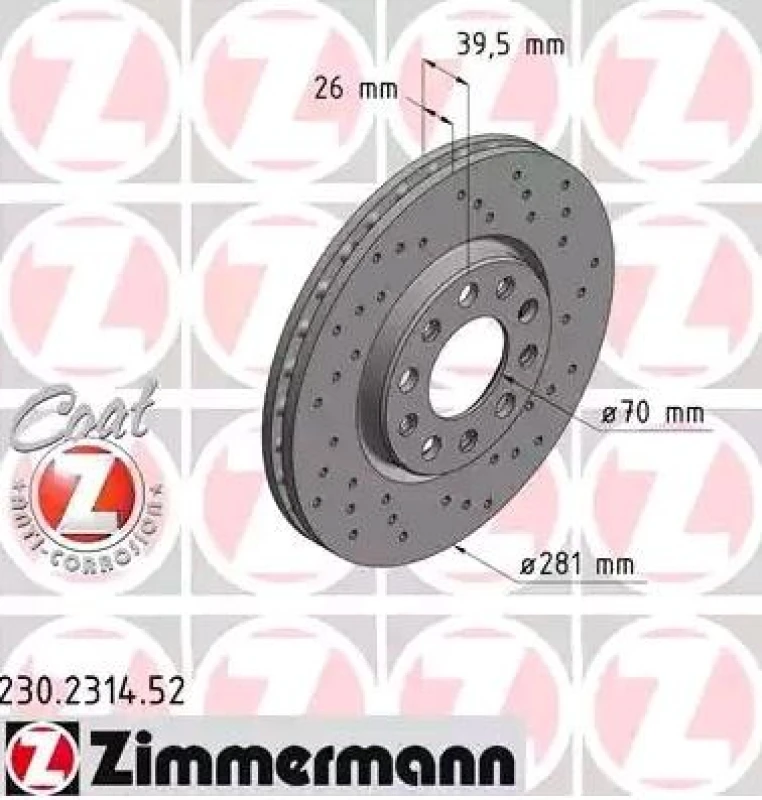 Image of ZIMMERMANN 230.2314.52 Brake disc Front Axle, Perforated, Coated Brake Disc (82)