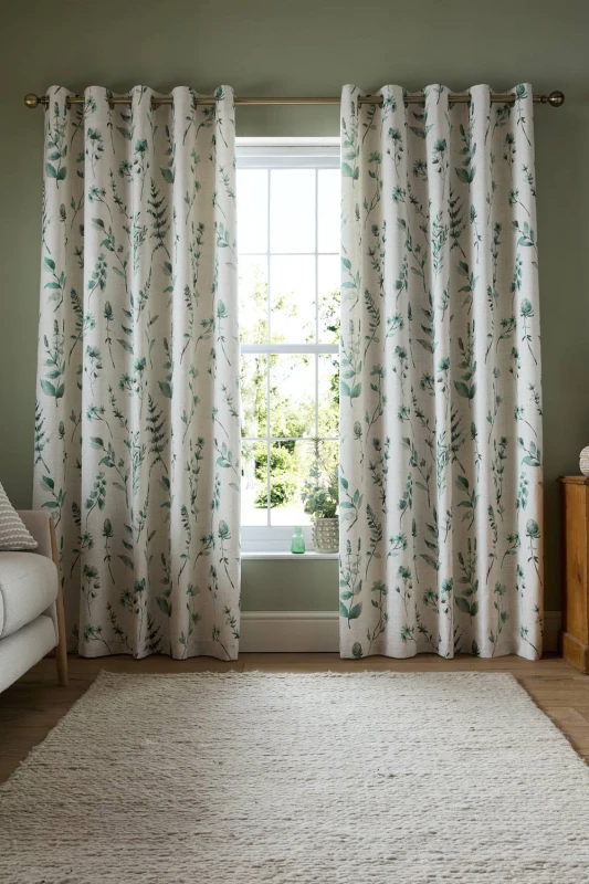 Image of Catherine Lansfield 'Watercolour Leaves' Lined Eyelet Curtains Size: 117cm width x 229cm drop Multicolor Unisex 117cm width x 229cm drop