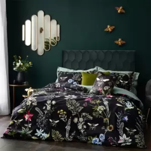 Image of Midnight Bee Floral Velvet Duvet Cover Set Black / King