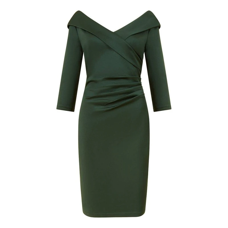 Image of Yumi Green Scuba Fitted Wrap Dress Green