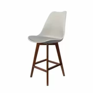 image of Fusion Living Soho Plastic Bar Stool With Dark Wood Legs Light Grey