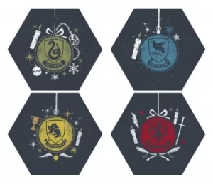 Image of Harry Potter Hogwarts Houses Christmas Hexagonal Coaster Set