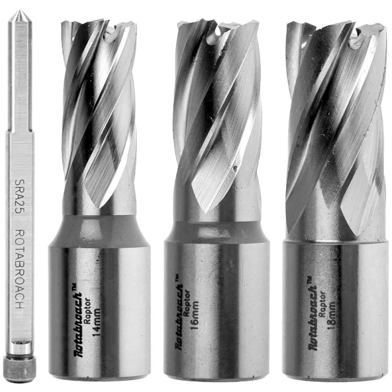 Image of Rotabroach 3 Piece Raptor E Mag Drill Hole Cutter Set and Pilot