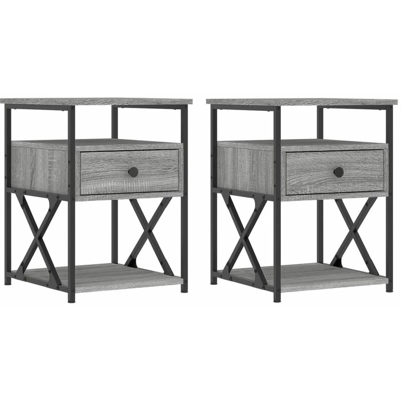 Image of Vidaxl Bedside Cabinets 2 Pcs Grey Sonoma 40X42X55cm Engineered Wood, Grey 826080