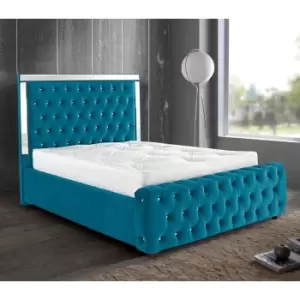 Image of Elegance Mirrored Bed Double Plush Velvet Teal