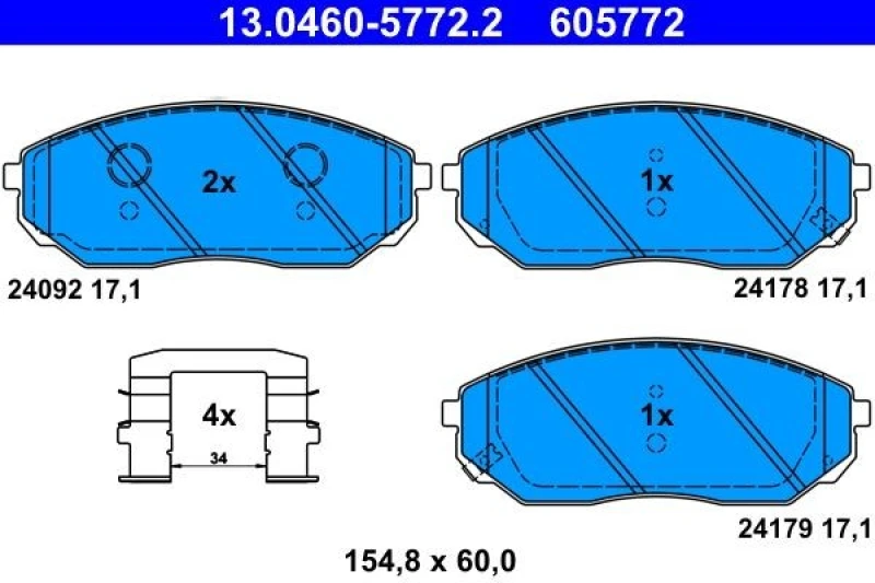 Image of ATE 13.0460-5772.2 Brake pad set with acoustic wear warning, with accessories Brake Pad Set,disc brake (402)