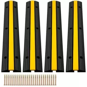 Image of VEVOR Cable Protector Ramp, 4 Packs 1 Channel Speed Bump Hump, Rubber Modular Rated 18000 LBS Load Capacity Protective Wire Cord Driveway Traffic, Bla