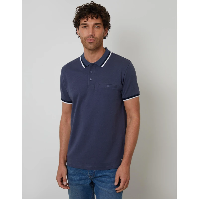 Image of Threadbare Mens Donegal Short-Sleeve Polo Shirt Blue male X Large