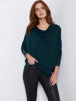 image of Mint Velvet Cowl Woven Back Jumper - Teal