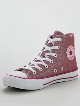 Converse Chuck Taylor All Star Hi Glitter Textile Junior Trainer - Red Pink, Red/Pink, Size 11